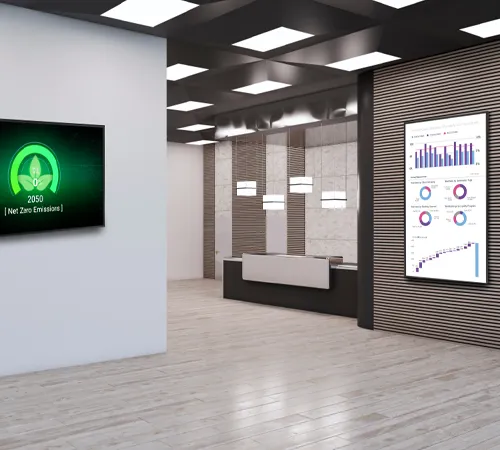 Professionele display screens in een bedrijfshal