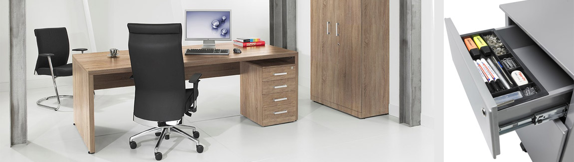 Ladeblok naast bureau voor een opgeruimd kantoor