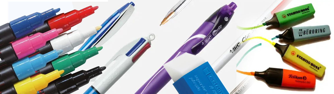 schrijfwaren zoals pennen potloden markers en passers