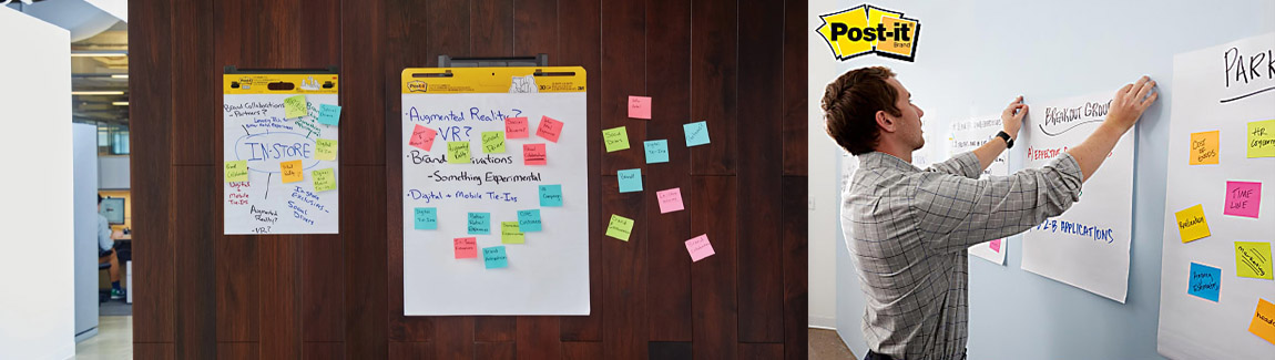 Zelfklevend flipoverpapier dat eenvoudig hecht aan muren of ramen, ideaal voor brainstormsessies en presentaties