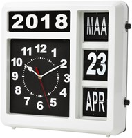 Wandklok met datum Perel Flipover 31cm zwart/wit-2
