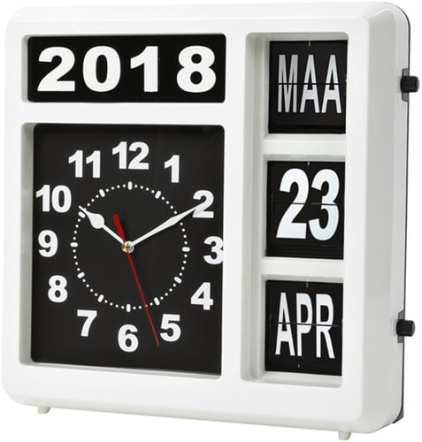 Wandklok met datum Perel Flipover 31cm zwart/wit-2