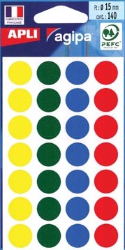 Agipa ronde etiketten 15mm geassorteerde kleuren