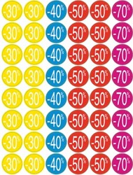 Agipa Kortinglabel van -30% tot -70% (80 x -30%, 40 x -40%, 80 x -50%, 40 x -70%), geassorteerde kleur...
