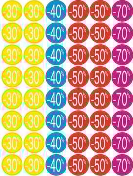 Agipa Kortinglabel van -30% tot -70% (80 x -30%, 40 x -40%, 80 x -50%, 40 x -70%), geassorteerde kleur...