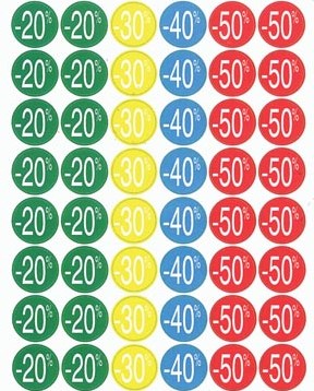 Agipa Kortinglabel van -20% tot - 50% (80 x -20%, 40 x -30%, 40 x -40%, 80 x -50%), geassorteerde kleu...