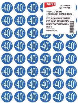 Kortingsstickers -40% blauw pak van 192 stuks verwijderbaar