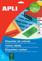 Apli Gekleurde etiketten 210 x 297 mm rood 100 stuks 1 per blad