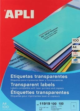 A4 etiketten transparant 210 x 297 mm  doos 100 stuks