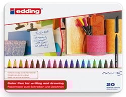 Edding viltstift e-1200 20 stiften in geassorteerde kleuren in een metalen doos