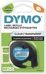 Dymo LetraTag tape 12267 12mm zwart op transparant plastic
