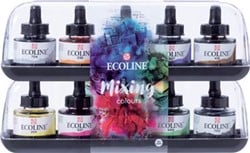 Talens Ecoline waterverf flacon van 30 ml set van 10 flacons in geassorteerde kleuren