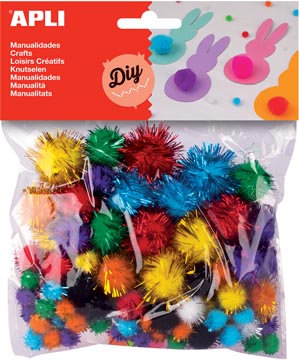 Apli gekleurde glitter pompons pak van 78 stuks