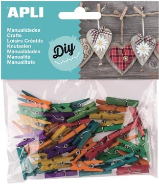 Apli mini wasknijper gekleurd hout 45 stuks