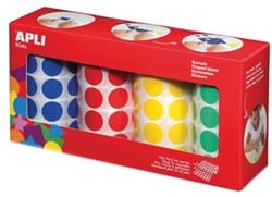 Apli Kids stickers XL cirkels, diameter 20 mm, doos met 4 rollen in 4 kleuren