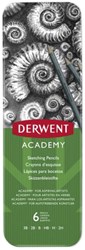 Derwent grafietpotlood Academy blik van 6 stuks: 3B-2B-B-HB-H-2H