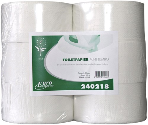 Toiletpapier Euro Products Q5 jumbo klein recycled 2-laags 180m wit 240218