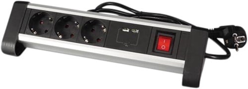 Stekkerdoos bureau 3x 220V incl. 2 USB-poorten met schakelaar 1.4m zwart