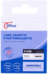Labeltape office paper zwart wit 12mm x 4m