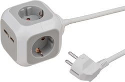 Stekkerblok Brennenstuhl 4 voudig inclusief 2 USB 140cm wit/grijs