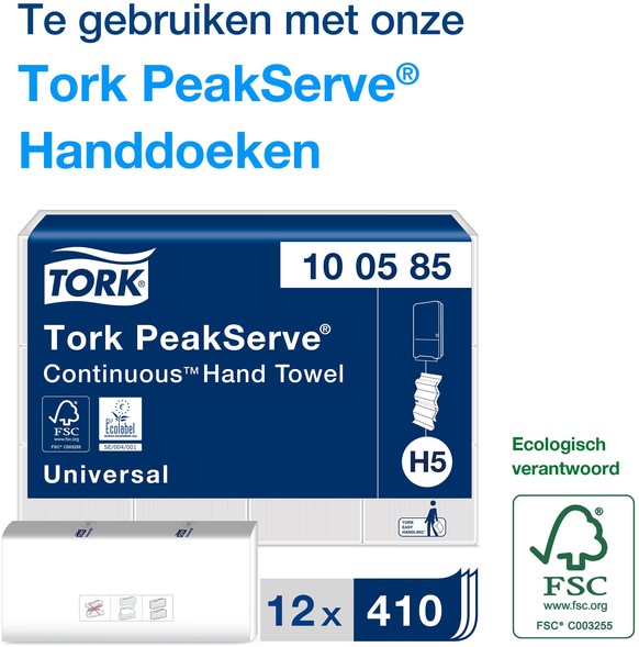 Handdoekdispenser Tork H5 Elevation PeakServe klein wit 552550