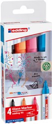 Viltstift edding 95 glasbord rond 1.5-3mm inclusief zwart assorti 4 stuks