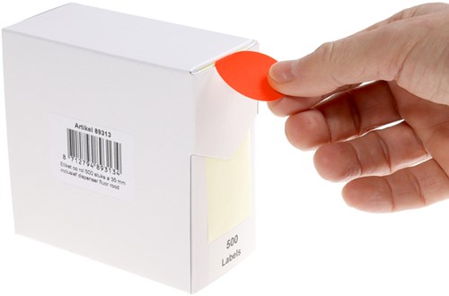 Rillprint ronde etiketten, diameter 35 mm, rol van 500 stuks, fluo rood-3