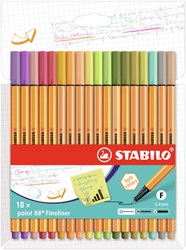 STABILO point 88 fineliner kartonnen etui van 18 stuks in geassorteerde zachte kleuren
