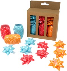 Krullint en strik rood/oranje/blauw