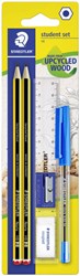 Schrijfset Staedtler inhoud 2 Noris potloden HB en balpen gum slijper en liniaal