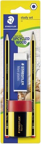 Schrijfset Staedtler inhoud 2 Noris potloden HB en gum en slijper