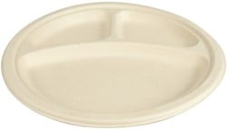 Bord suikerriet IEZZY 260mm 3 vaks PFAS-vrij naturel 50 stuks