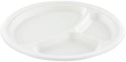 Bord suikerriet IEZZY 260mm 3 vaks PFAS-vrij wit 50 stuks