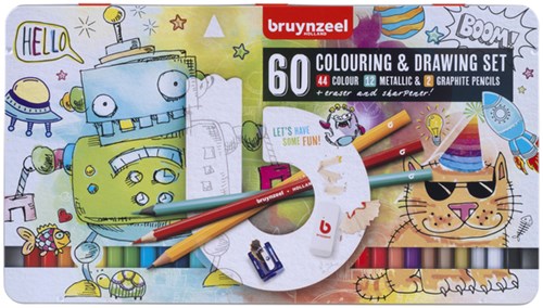 Bruynzeel potloden tekenset in blik á 60 kleuren assorti
