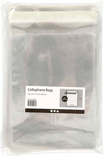 Cellofaanzak Creativ Company 17.3x12.3cm 25 micron met plakstrip 200st-3