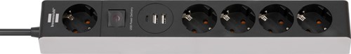 Stekkerdoos Brennenstuhl 5-voudig 1+2 USB 15m C Power Delivery grijs/zwart