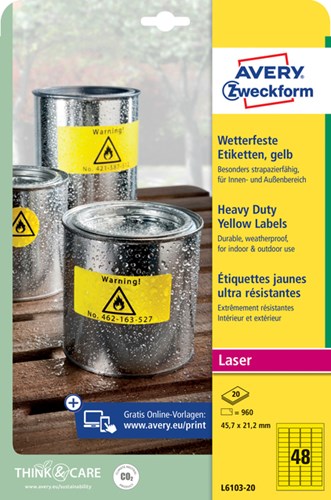 Avery Etiketten Heavy Duty 45.7 x 21.2mm geel