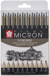 Fineliner Sakura Pigma Micron set à 10 schrijfbreedtes zwart