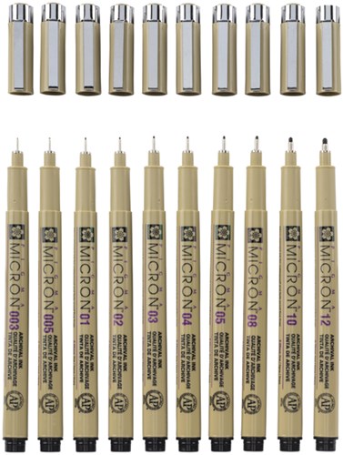 Fineliner Sakura Pigma Micron set à 10 schrijfbreedtes zwart-3