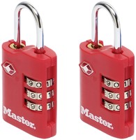 Hangslot Masterlock 3-cijfer combi TSA set van 2 sloten assorti in willekeurige kleur 30mm