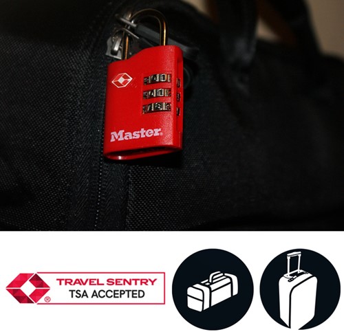 Hangslot Masterlock 3-cijfer combi TSA set van 2 sloten assorti in willekeurige kleur 30mm-2