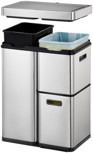 Pedaalemmer 3 vakken 30 + 15 + 15 liter mat RVS Eko Mirage Plus Sensor Recycler-3