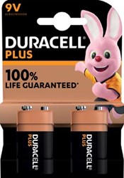 9 volt batterijen Duracell Plus 100% blister van 2 stuks