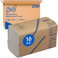 Handdoek Scott Z-vouw 1laags 20.3x24cm wit 16x250stuks 3749