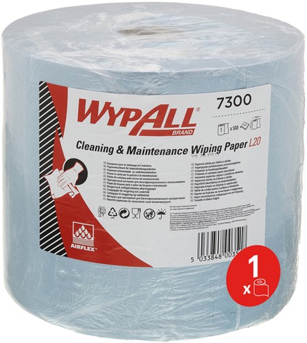 Poetsrol WypAll L20 2-laags 235x190m 500vel blauw 7300