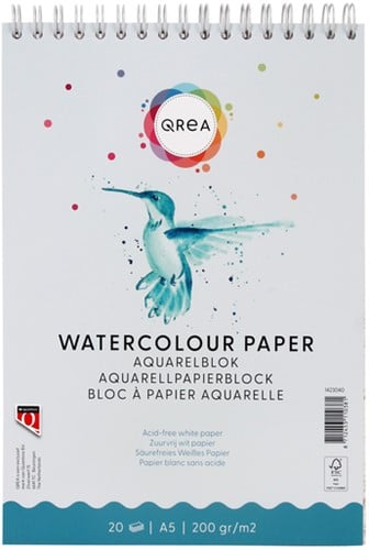 Aquarelblok Qrea A5 20vel 200gr spiraal