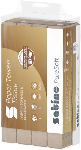 Handdoek Satino PureSoft PT2 W-vouw 2-laags 206x320mm 25x120vel naturel 277520