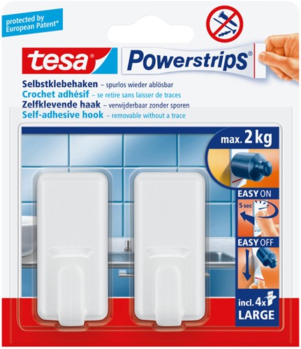 Haken Tesa Powerstrips® LARGE Classic zelfklevend verwijderbaar wit