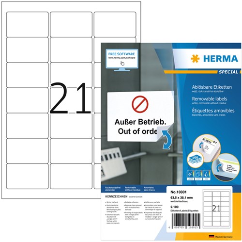 HERMA etiketten 10301 63.5x38.1mm verwijderbaar wit 2100 etiketten