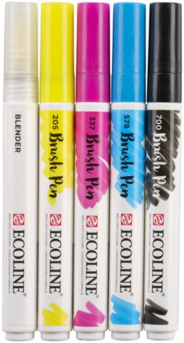 Talens Ecoline Brush pen etui met 5 stuks in de primaire kleuren